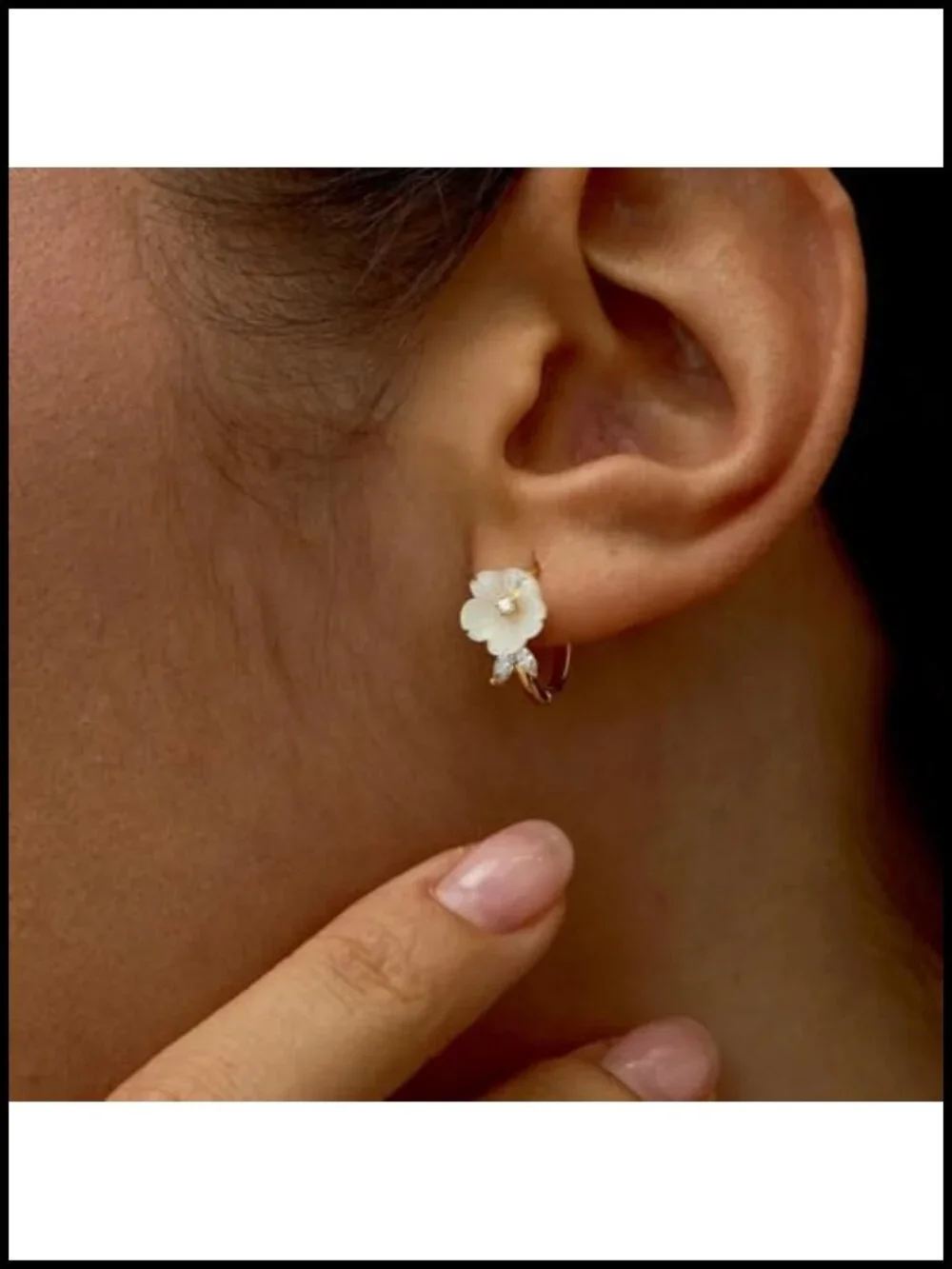 Mother of Pearl Flower Hoop Earrings, 14K Gold Plated Huggies, Bridal Gift